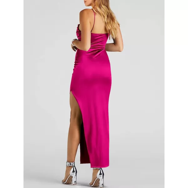 imageANRABESS Women Satin Maxi Dress Sleeveless Spaghetti Strap Cowl Neck Summer Ruched Bodycon High Slit Formal DressesRose