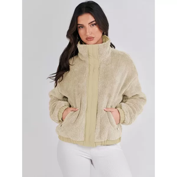 imageANRABESS Women Sherpa Fleece Jackets Casual Long Sleeve Buttons Cropped Coat Winter OutwearApricot