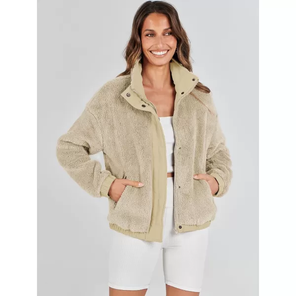 imageANRABESS Women Sherpa Fleece Jackets Casual Long Sleeve Buttons Cropped Coat Winter OutwearApricot