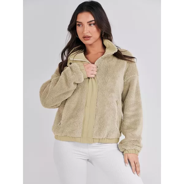 imageANRABESS Women Sherpa Fleece Jackets Casual Long Sleeve Buttons Cropped Coat Winter OutwearApricot
