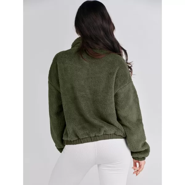imageANRABESS Women Sherpa Fleece Jackets Casual Long Sleeve Buttons Cropped Coat Winter OutwearArmy Green