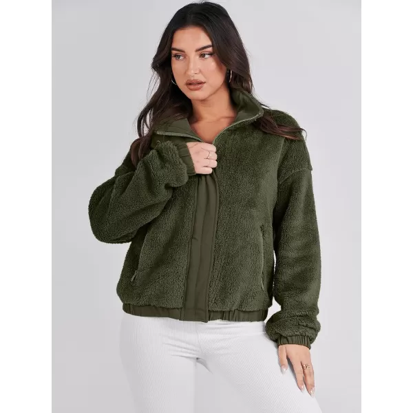 imageANRABESS Women Sherpa Fleece Jackets Casual Long Sleeve Buttons Cropped Coat Winter OutwearArmy Green