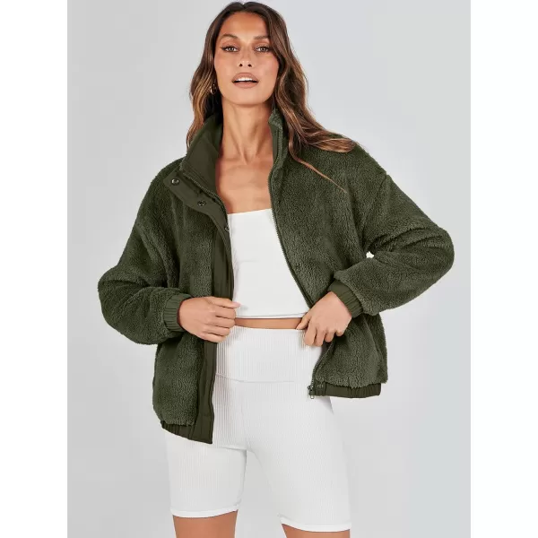 imageANRABESS Women Sherpa Fleece Jackets Casual Long Sleeve Buttons Cropped Coat Winter OutwearArmy Green
