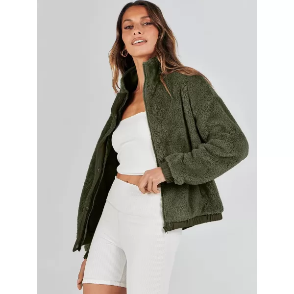 imageANRABESS Women Sherpa Fleece Jackets Casual Long Sleeve Buttons Cropped Coat Winter OutwearArmy Green