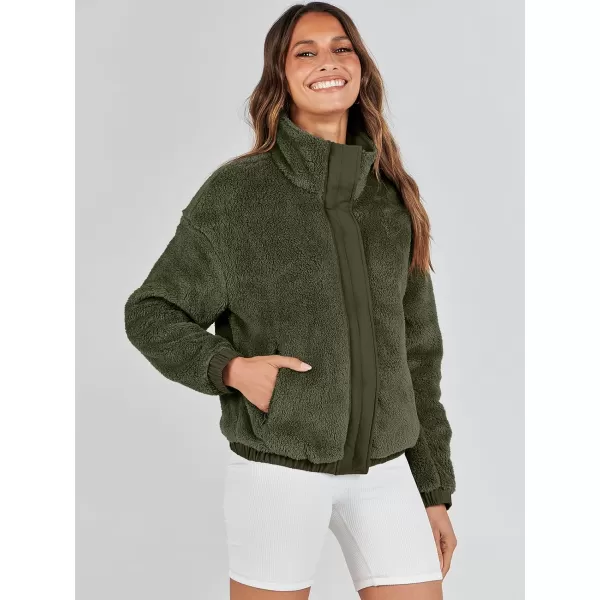 imageANRABESS Women Sherpa Fleece Jackets Casual Long Sleeve Buttons Cropped Coat Winter OutwearArmy Green