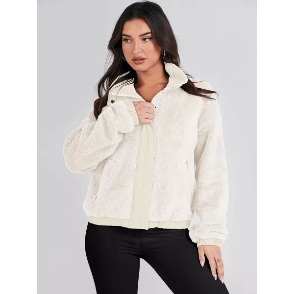 imageANRABESS Women Sherpa Fleece Jackets Casual Long Sleeve Buttons Cropped Coat Winter OutwearBeige