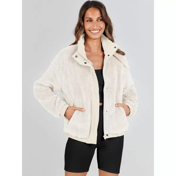 imageANRABESS Women Sherpa Fleece Jackets Casual Long Sleeve Buttons Cropped Coat Winter OutwearBeige