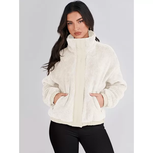 imageANRABESS Women Sherpa Fleece Jackets Casual Long Sleeve Buttons Cropped Coat Winter OutwearBeige