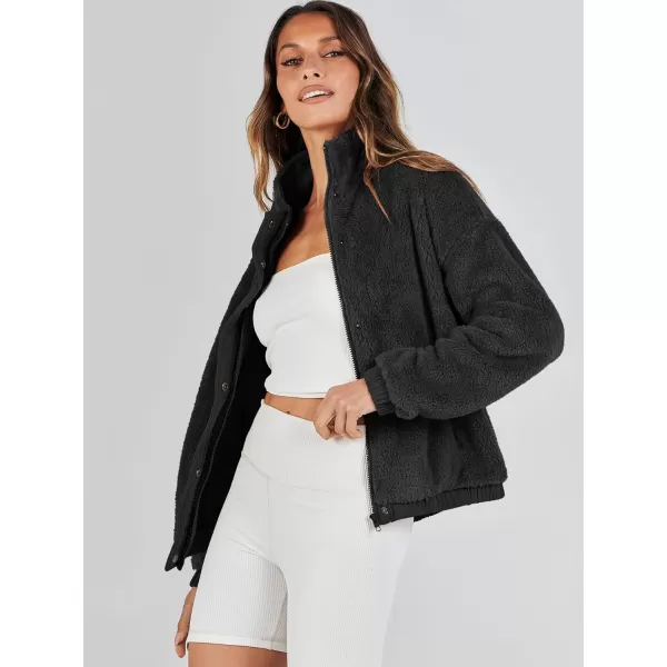 imageANRABESS Women Sherpa Fleece Jackets Casual Long Sleeve Buttons Cropped Coat Winter OutwearBlack