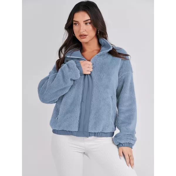 imageANRABESS Women Sherpa Fleece Jackets Casual Long Sleeve Buttons Cropped Coat Winter OutwearBlue
