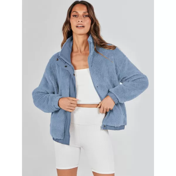 imageANRABESS Women Sherpa Fleece Jackets Casual Long Sleeve Buttons Cropped Coat Winter OutwearBlue