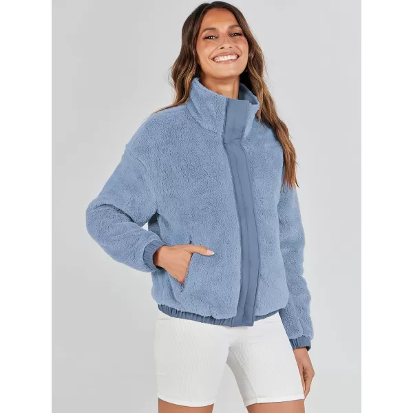 imageANRABESS Women Sherpa Fleece Jackets Casual Long Sleeve Buttons Cropped Coat Winter OutwearBlue