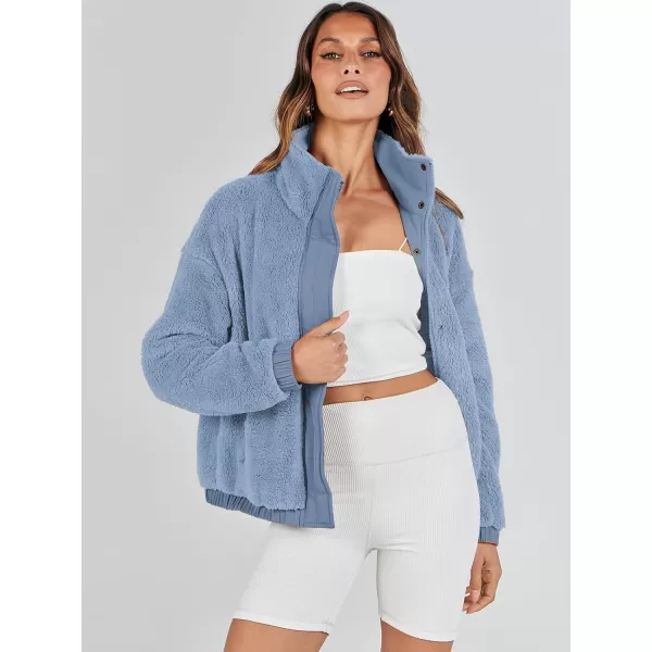 imageANRABESS Women Sherpa Fleece Jackets Casual Long Sleeve Buttons Cropped Coat Winter OutwearBlue