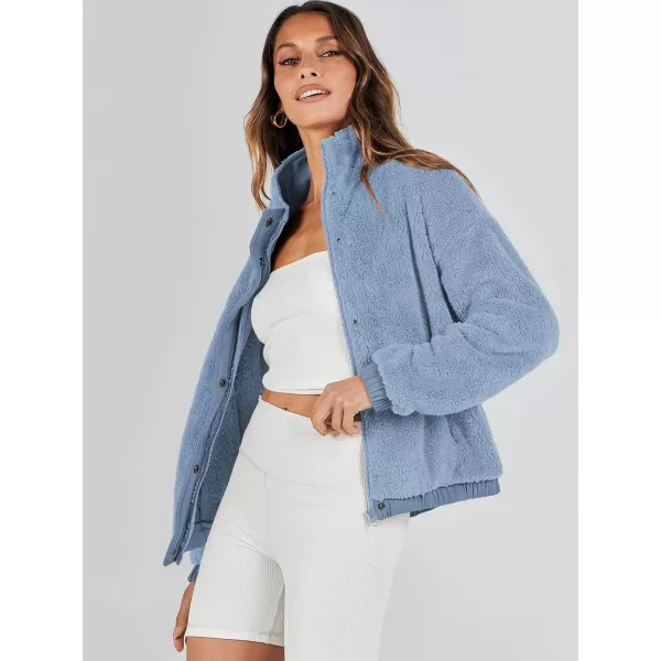 imageANRABESS Women Sherpa Fleece Jackets Casual Long Sleeve Buttons Cropped Coat Winter OutwearBlue