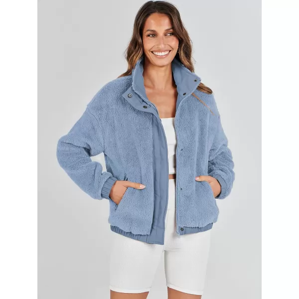 imageANRABESS Women Sherpa Fleece Jackets Casual Long Sleeve Buttons Cropped Coat Winter OutwearBlue