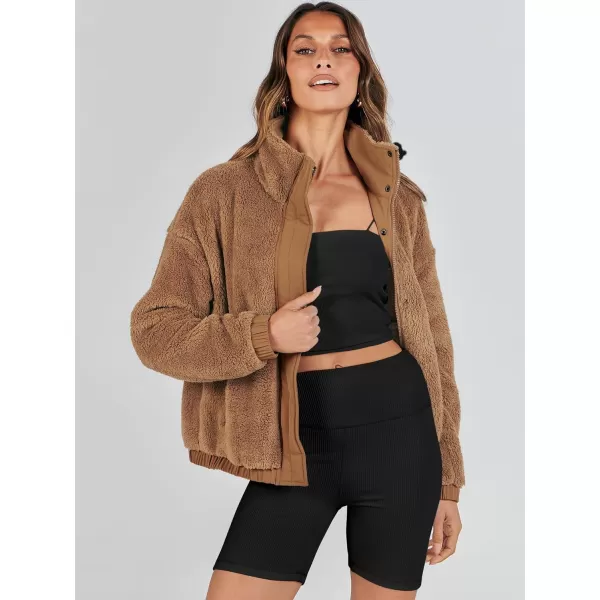 imageANRABESS Women Sherpa Fleece Jackets Casual Long Sleeve Buttons Cropped Coat Winter OutwearBrown