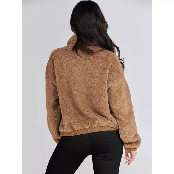 imageANRABESS Women Sherpa Fleece Jackets Casual Long Sleeve Buttons Cropped Coat Winter OutwearBrown