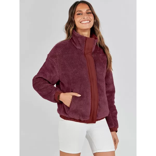 imageANRABESS Women Sherpa Fleece Jackets Casual Long Sleeve Buttons Cropped Coat Winter OutwearBurgundy