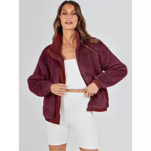 imageANRABESS Women Sherpa Fleece Jackets Casual Long Sleeve Buttons Cropped Coat Winter OutwearBurgundy