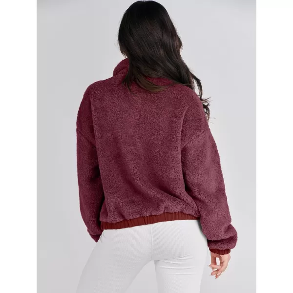 imageANRABESS Women Sherpa Fleece Jackets Casual Long Sleeve Buttons Cropped Coat Winter OutwearBurgundy