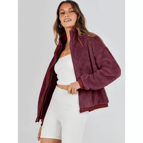 imageANRABESS Women Sherpa Fleece Jackets Casual Long Sleeve Buttons Cropped Coat Winter OutwearBurgundy