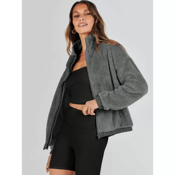 imageANRABESS Women Sherpa Fleece Jackets Casual Long Sleeve Buttons Cropped Coat Winter OutwearDark Grey