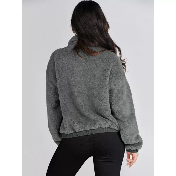 imageANRABESS Women Sherpa Fleece Jackets Casual Long Sleeve Buttons Cropped Coat Winter OutwearDark Grey