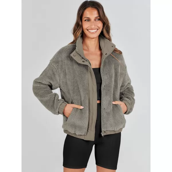 imageANRABESS Women Sherpa Fleece Jackets Casual Long Sleeve Buttons Cropped Coat Winter OutwearGrey