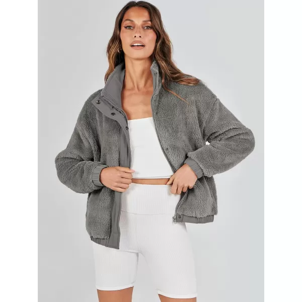 imageANRABESS Women Sherpa Fleece Jackets Casual Long Sleeve Buttons Cropped Coat Winter OutwearGrey 2