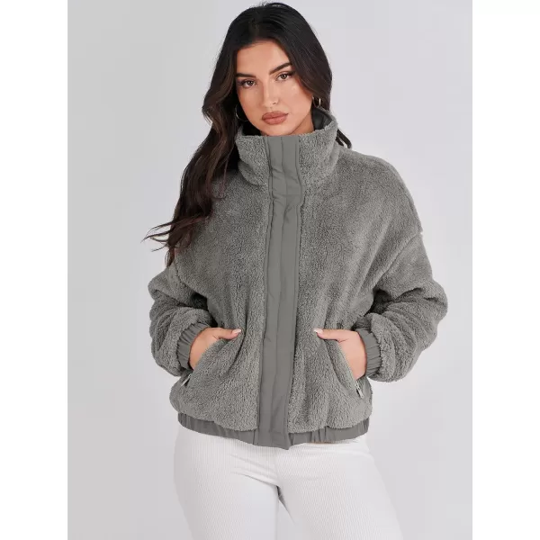 imageANRABESS Women Sherpa Fleece Jackets Casual Long Sleeve Buttons Cropped Coat Winter OutwearGrey 2