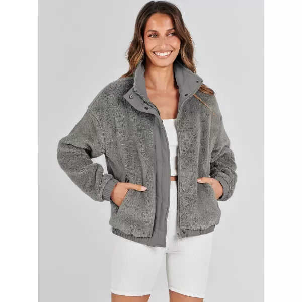 imageANRABESS Women Sherpa Fleece Jackets Casual Long Sleeve Buttons Cropped Coat Winter OutwearGrey 2