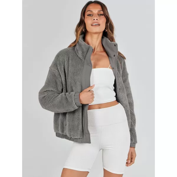 imageANRABESS Women Sherpa Fleece Jackets Casual Long Sleeve Buttons Cropped Coat Winter OutwearGrey 2