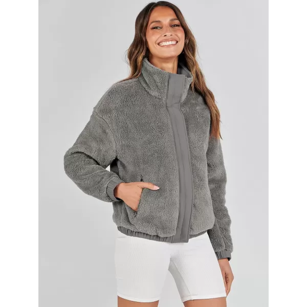 imageANRABESS Women Sherpa Fleece Jackets Casual Long Sleeve Buttons Cropped Coat Winter OutwearGrey 2