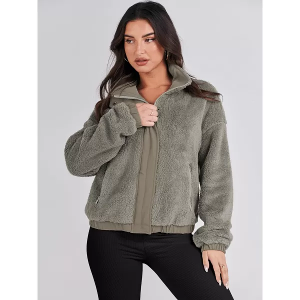 imageANRABESS Women Sherpa Fleece Jackets Casual Long Sleeve Buttons Cropped Coat Winter OutwearGrey