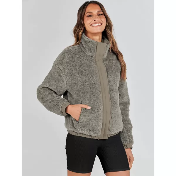 imageANRABESS Women Sherpa Fleece Jackets Casual Long Sleeve Buttons Cropped Coat Winter OutwearGrey