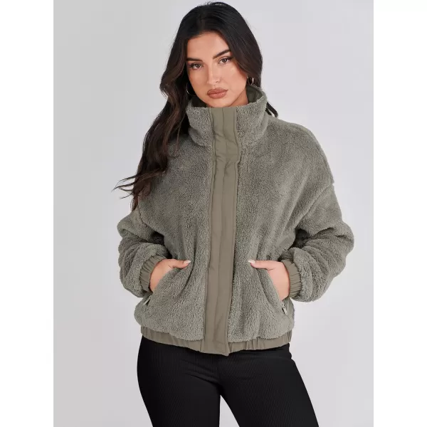 imageANRABESS Women Sherpa Fleece Jackets Casual Long Sleeve Buttons Cropped Coat Winter OutwearGrey
