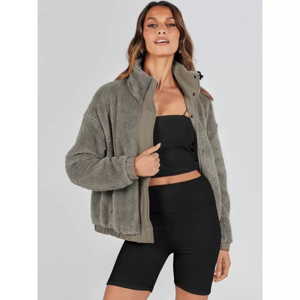 imageANRABESS Women Sherpa Fleece Jackets Casual Long Sleeve Buttons Cropped Coat Winter OutwearGrey