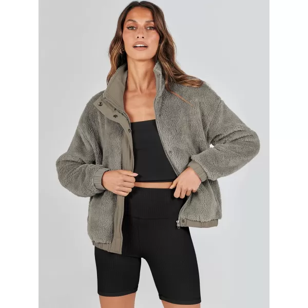 imageANRABESS Women Sherpa Fleece Jackets Casual Long Sleeve Buttons Cropped Coat Winter OutwearGrey