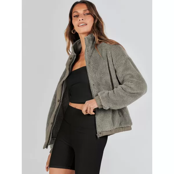 imageANRABESS Women Sherpa Fleece Jackets Casual Long Sleeve Buttons Cropped Coat Winter OutwearGrey