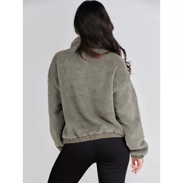 imageANRABESS Women Sherpa Fleece Jackets Casual Long Sleeve Buttons Cropped Coat Winter OutwearGrey