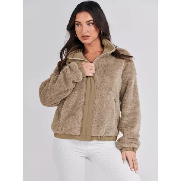 imageANRABESS Women Sherpa Fleece Jackets Casual Long Sleeve Buttons Cropped Coat Winter OutwearKhkai