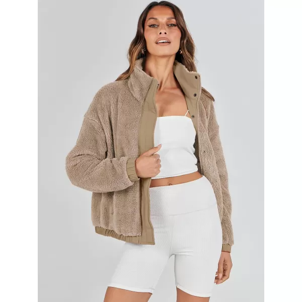imageANRABESS Women Sherpa Fleece Jackets Casual Long Sleeve Buttons Cropped Coat Winter OutwearKhkai