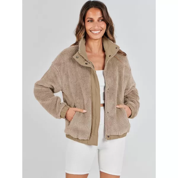 imageANRABESS Women Sherpa Fleece Jackets Casual Long Sleeve Buttons Cropped Coat Winter OutwearKhkai
