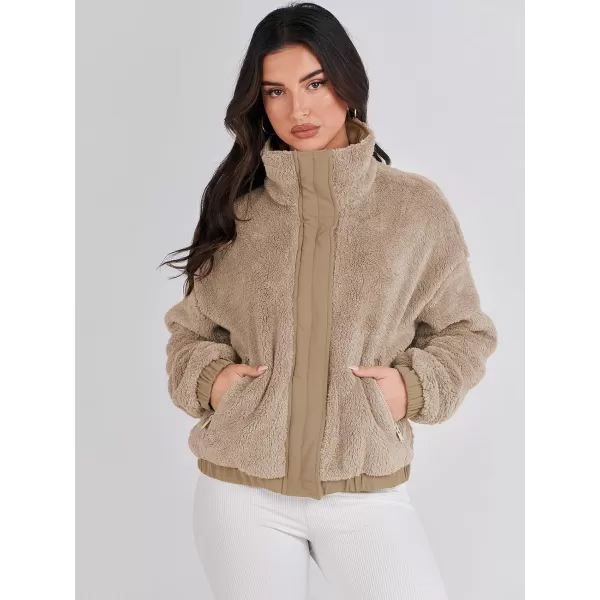 imageANRABESS Women Sherpa Fleece Jackets Casual Long Sleeve Buttons Cropped Coat Winter OutwearKhkai