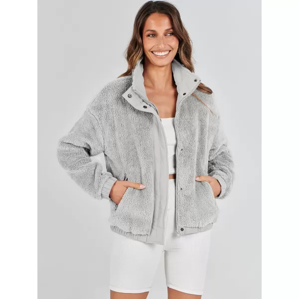 imageANRABESS Women Sherpa Fleece Jackets Casual Long Sleeve Buttons Cropped Coat Winter OutwearLight Grey