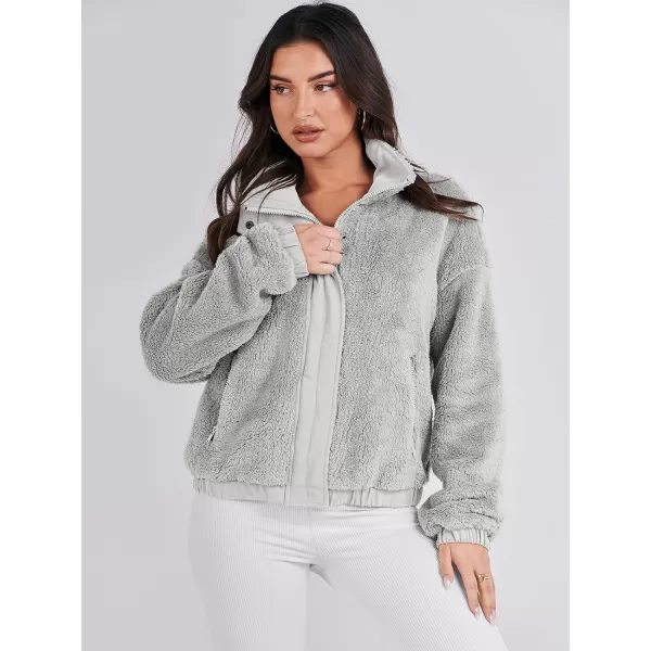 imageANRABESS Women Sherpa Fleece Jackets Casual Long Sleeve Buttons Cropped Coat Winter OutwearLight Grey