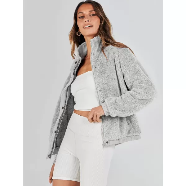 imageANRABESS Women Sherpa Fleece Jackets Casual Long Sleeve Buttons Cropped Coat Winter OutwearLight Grey