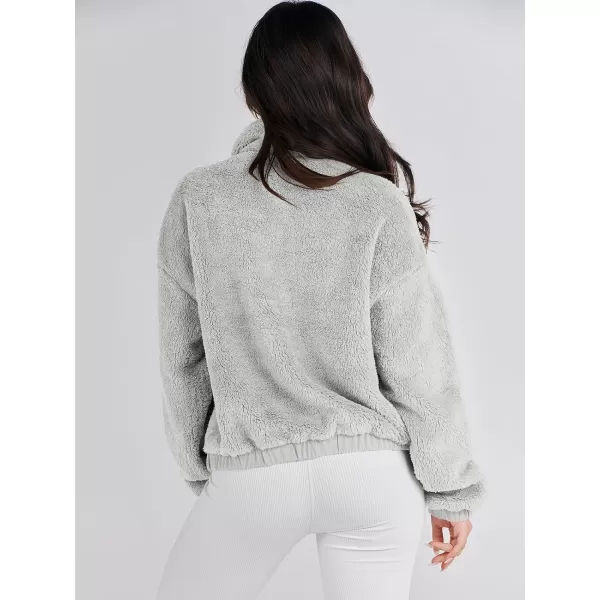 imageANRABESS Women Sherpa Fleece Jackets Casual Long Sleeve Buttons Cropped Coat Winter OutwearLight Grey