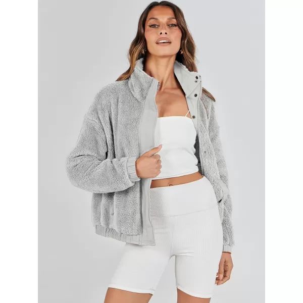 imageANRABESS Women Sherpa Fleece Jackets Casual Long Sleeve Buttons Cropped Coat Winter OutwearLight Grey