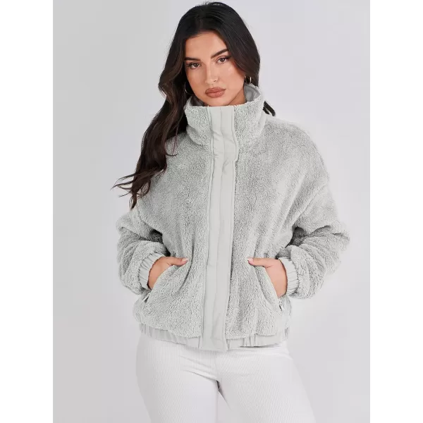 imageANRABESS Women Sherpa Fleece Jackets Casual Long Sleeve Buttons Cropped Coat Winter OutwearLight Grey